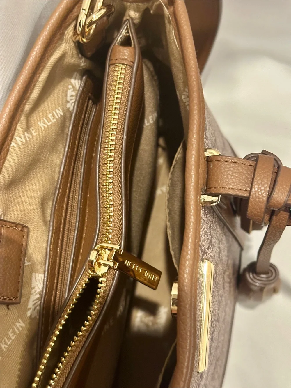 Anne Klein Brown 3-in-1 Satchel Crossbody Handbag Set | Removable Pouch & Wallet